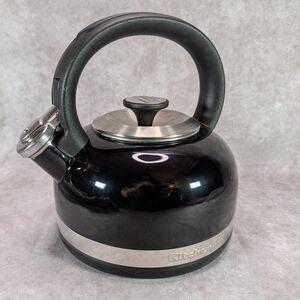 KitchenAid Onyx Black 2 Quart Whistling Tea Kettle Porcelain Enamel Stainless
